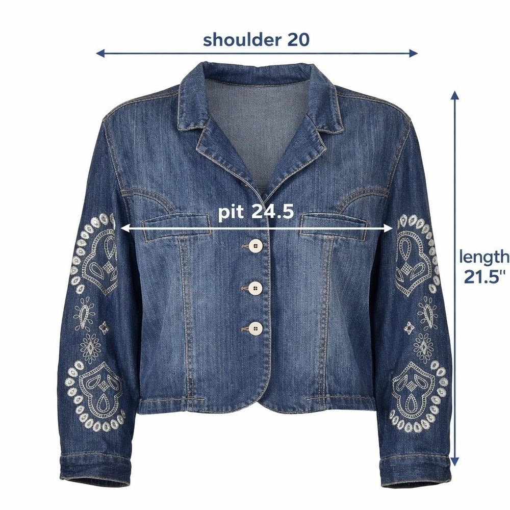 Jamie Nicole Women Embroidered Denim Jacket Pants Set Ramie Cotton Blue 24 - Picture 9 of 10